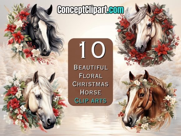 10 Floral Christmas Horse Clipart Bundle Review