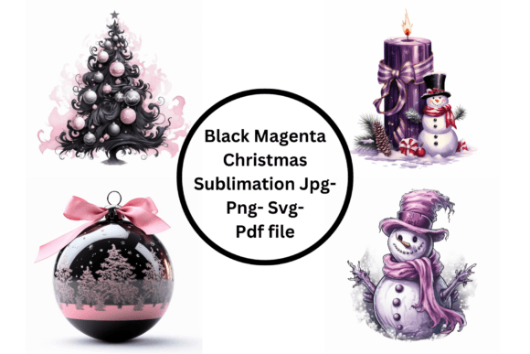 Black Magenta Christmas Sublimation Illustrations