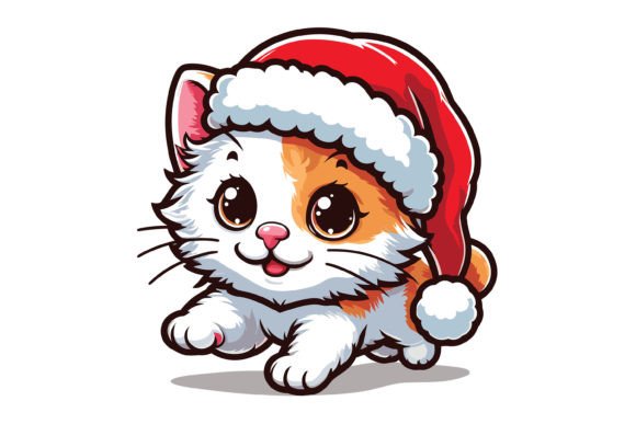 Cat Wearing Christmas Hat Design: Festive Illustrations
