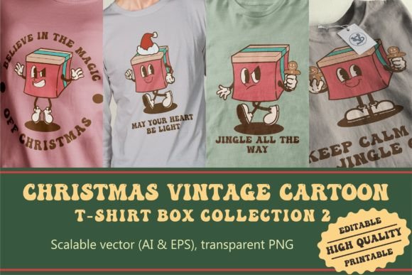 Christmas Box Vintage Cartoon Illustrations