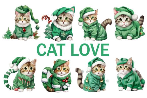 Christmas Cat Green: Festive Illustrations