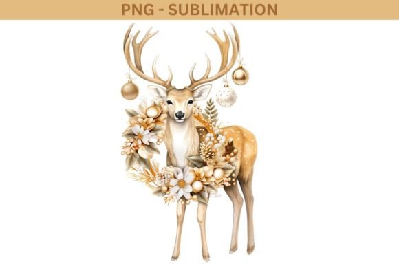 Christmas Deer Art Print, Winter Wreath Illustrations