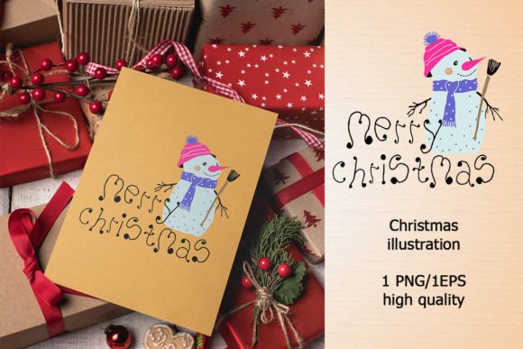 Christmas Illustration with Snowman for Illustrations