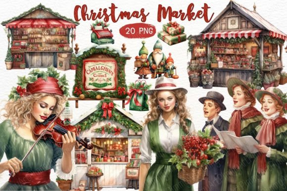 Christmas Market Watercolor Clipart PNG Review