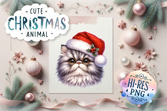 Christmas Persian Cat Watercolor Illustrations Review