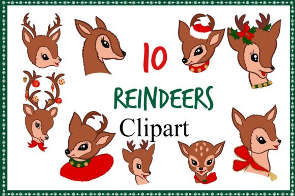 Christmas Reindeers Clipart: Illustrations for Branding