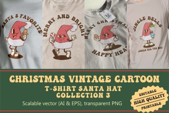 Christmas Santa Hat Vintage Cartoon Illustrations