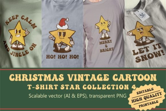Christmas Star Vintage Cartoon Illustrations