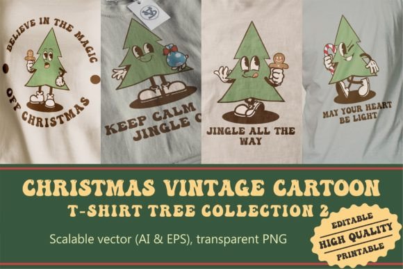 Christmas Tree Vintage Cartoon Illustrations