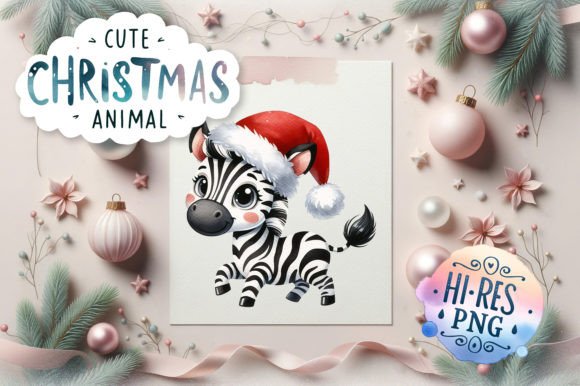 Cute Christmas Zebra Watercolor Illustrations Review