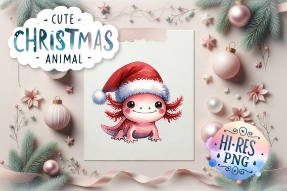 Cute Watercolor Christmas Axolotl Illustrations Review
