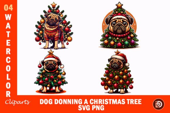 Dog Donning a Christmas Tree SVG PNG: Festive Illustrations