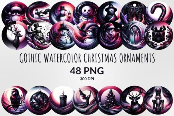 Gothic Christmas Ornaments Sublimation: Dark Illustrations