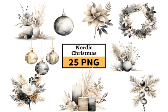 Nordic Christmas Decorations Clipart PNG & Illustrations