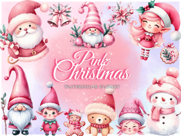 Pink Christmas Clipart: 90 Illustrations for Design