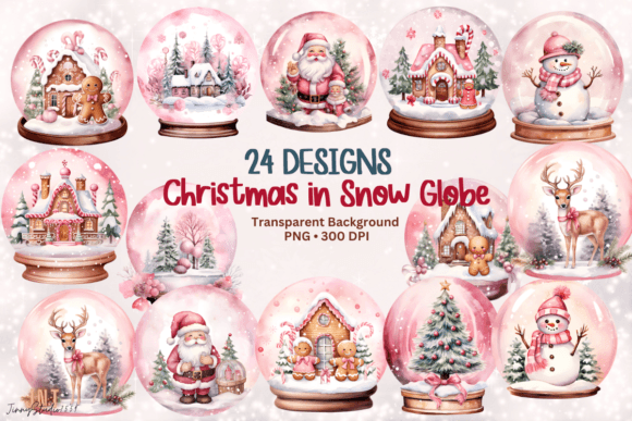 Pink Christmas Snow Globe Illustrations Review
