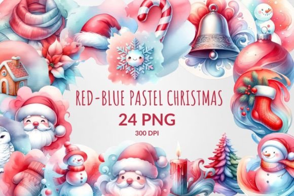 Red-Blue Pastel Christmas Sublimation Illustrations