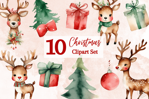 Review: 10 Watercolor Christmas Reindeer Clipart for Stitchers