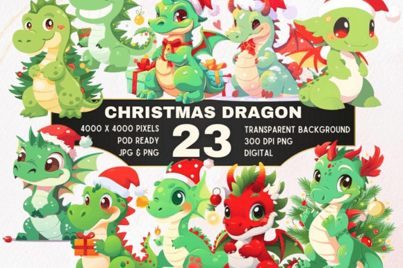 Review: 23 Fantasy Christmas Dragon Clipart Set