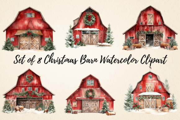 Reviewing Christmas Barn Watercolor Clipart for Stitching