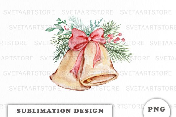 Watercolor Christmas Bells Sublimation: Illustrations