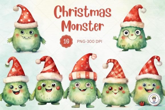 Watercolor Christmas Monster Clipart Review