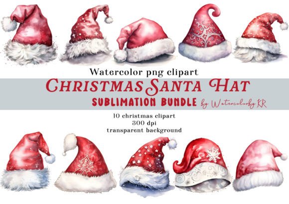 Watercolor Christmas Santa Hat Illustrations