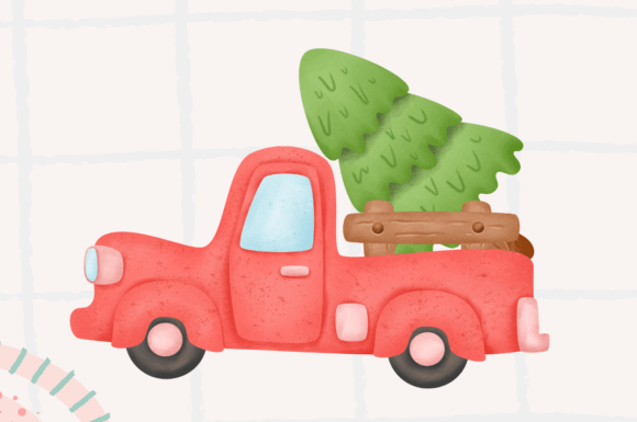 Watercolor Truck and Christmas Tree Illustrations Review